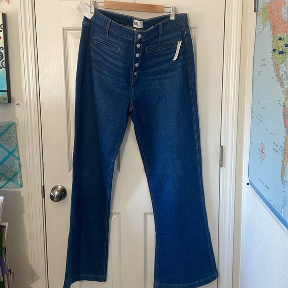 PAIGE Denim Leenah Slim Wide Leg Jeans Pockets Size 34 inseam 32” NEW WITH tags - Picture 4 of 11